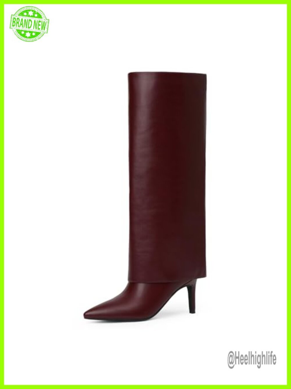 Fold Over Knee High Boots Faux Leather Wide Calf Stiletto Heel